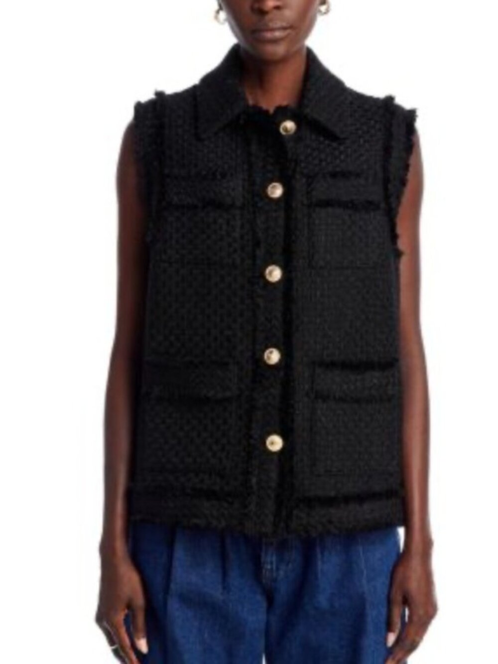 Zara Tweed Vest Womens Small Black
